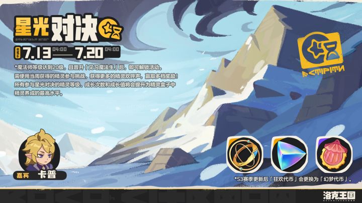 Official Starlight Duel example showing its schedule, unlock requirements, weekly-spirit rule, and training synchronization. Source: the official Roco Kingdom: World TapTap account, July 13, 2026; dates and rewards are historical